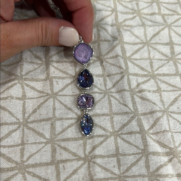 Touchstone Crystal Purple and Silver Necklace with Geometric Design - Picture 3 of 6